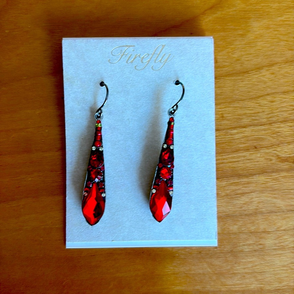 Beautiful Firefly red, dangling earrings.